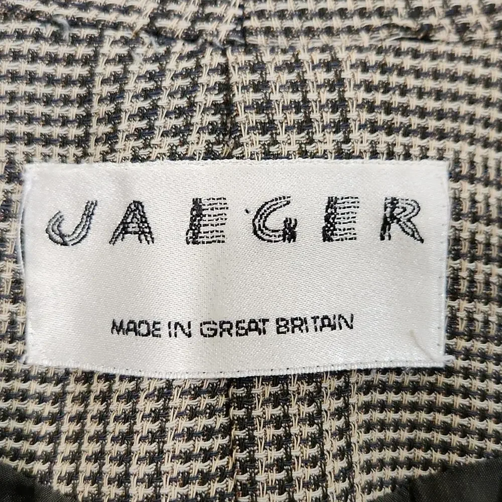 Vintage Jaeger‎ Womens Houndstooth Blazer Size SM Gray & White Single Breasted